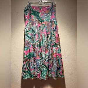 Lauren Ralph Lauren Pink and Green Paisley Maxi Skirt
